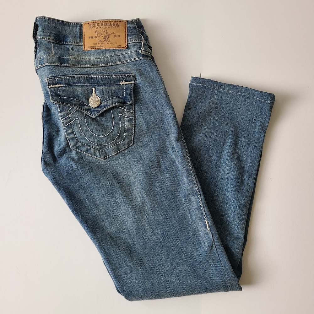 True Religion Low Rise Straight Leg Cropped Jeans Light Wash Size 26